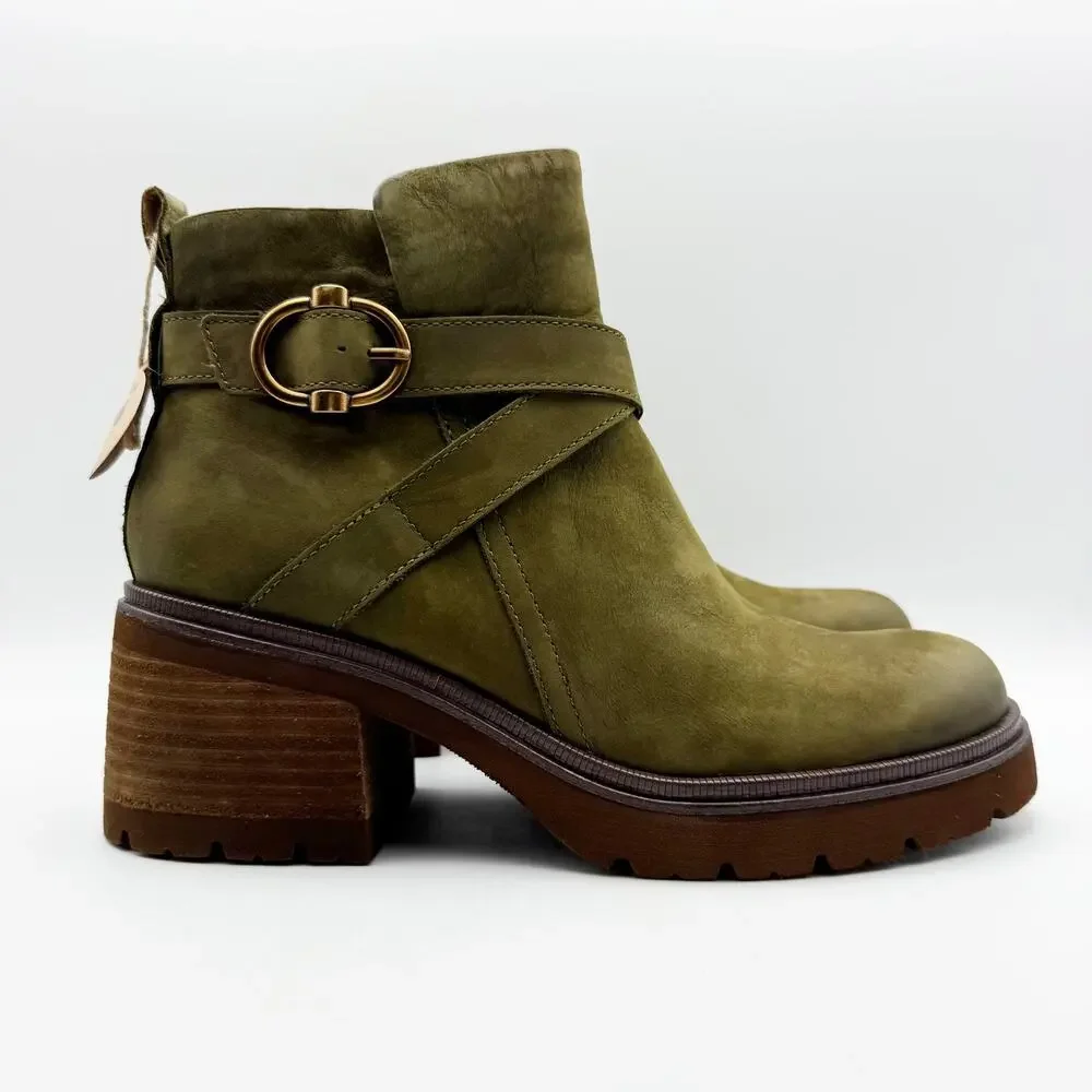 Sofft Womens Jenine Moto Ankle Boots Size US 11 Green Leather Block Heel NIB